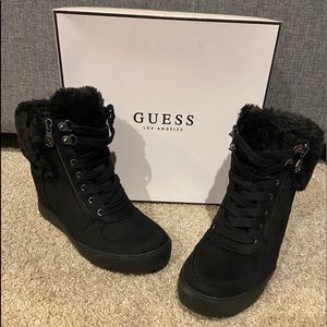 Guess “Dustyn” furry ankle booties